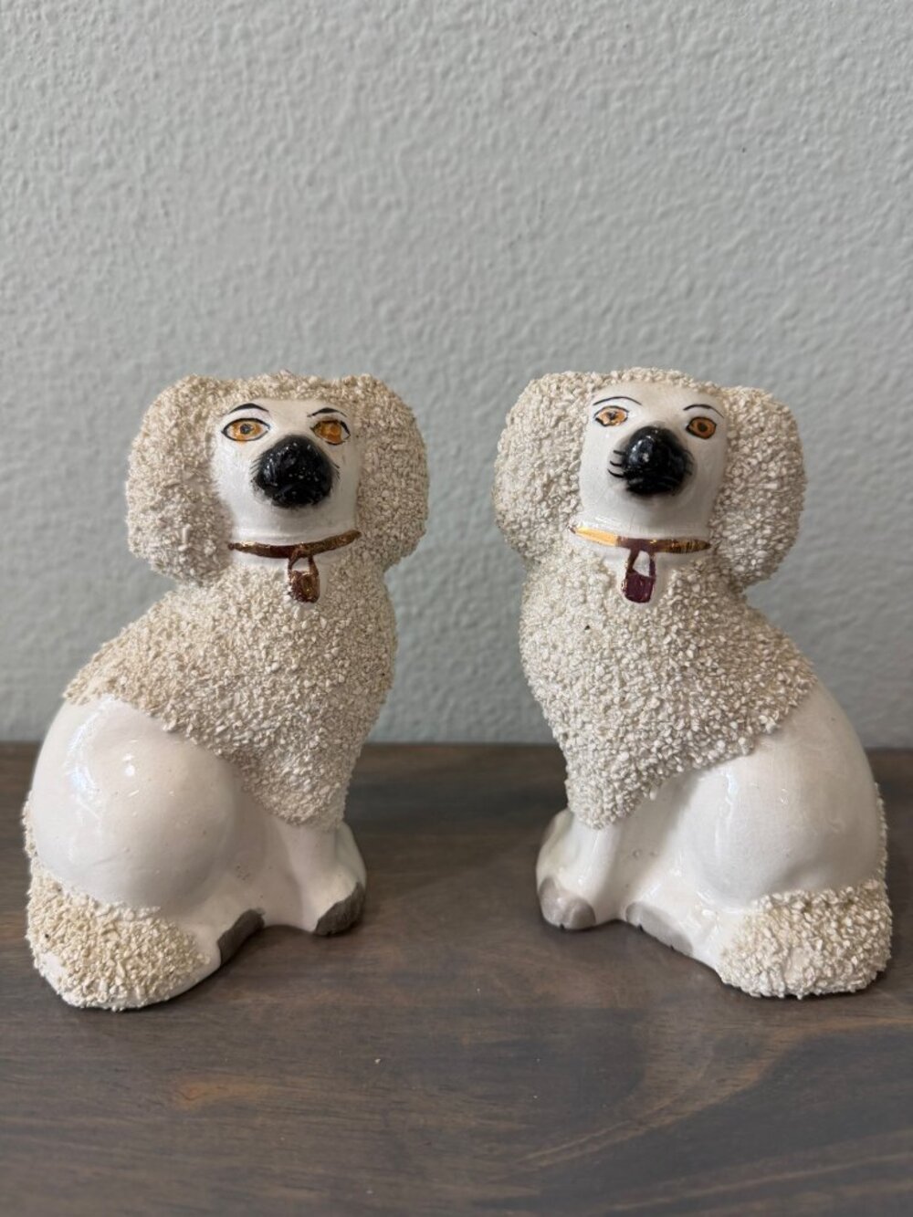 Antique Staffordshire England Confetti Poodle Spaniel Dog Figurines Set of Two 5